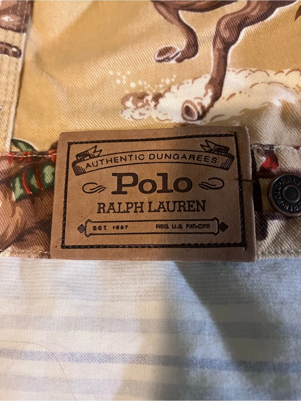 Rare Vintage Ralph Lauren Tan Western Rodeo Print Corduroy-Collar Jean Jacket - Picture 8 of 8